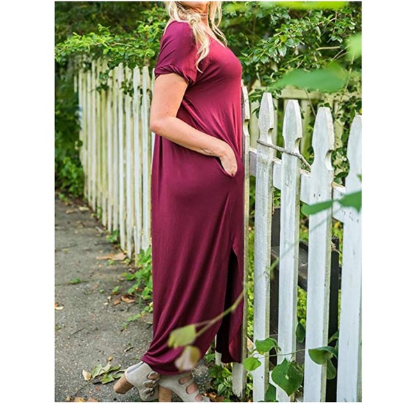 Burgundy Red Cami Boho Maxi Dress With Pockets - Picture 2 of 6